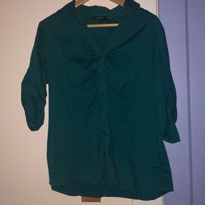 Turquoise Buttondown 3/4 Sleeve Blouse